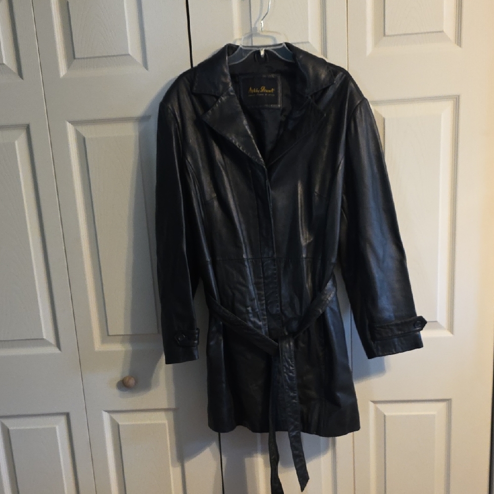 Ashley Stewart Black Leather Belted Jacket